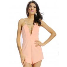 Women Sexy Deep V Hollow Sleeveless Solid Color Jumpsuit