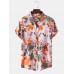 Mens Vintage Floral Oil Printting Short Sleeve Shirts