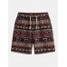 Mens Ethnic Printing Drawstring Elastic Waist Casual Straight Shorts